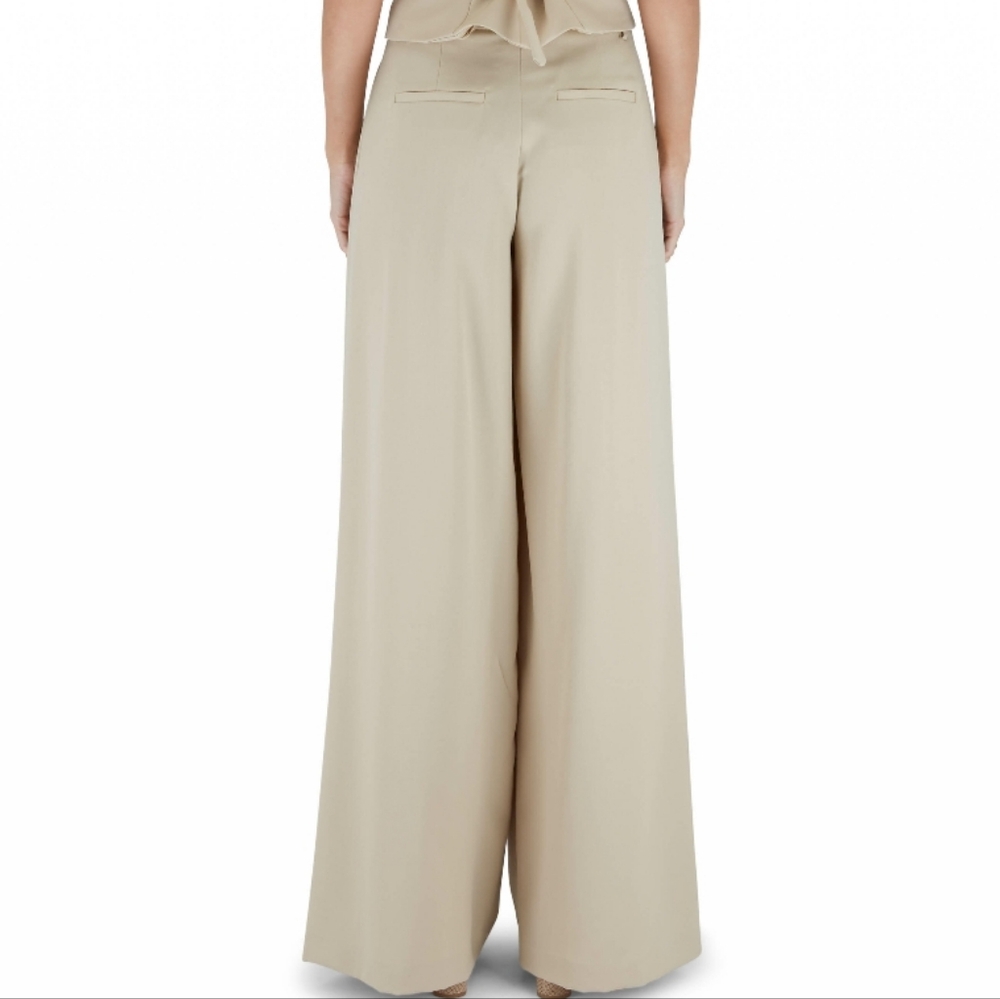 Nili Lotan Dilon Buff Pleated High Waist Ultra Wide Leg Raw Hem Khaki Pants - Picture 2 of 15